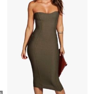 Boohoo Olive Bandage Midi Dress